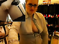 Mesmerizing sales girl on webcam at work undresses
