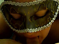 Busty girl in facial mask sucking my dick deepthroat