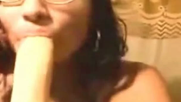 Nerdy masturbates and gives blowjob to one lucky dildo