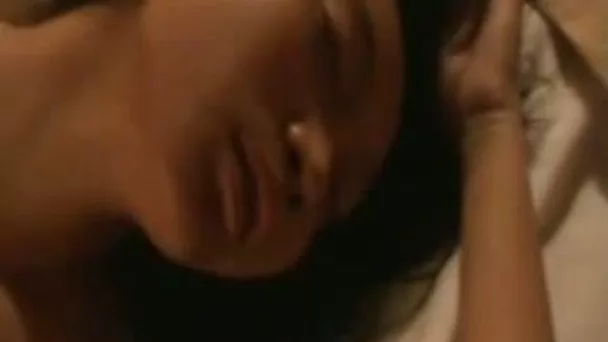 Cute Asian wifey gets her wet sweet pussy tickled a bit before sleeping