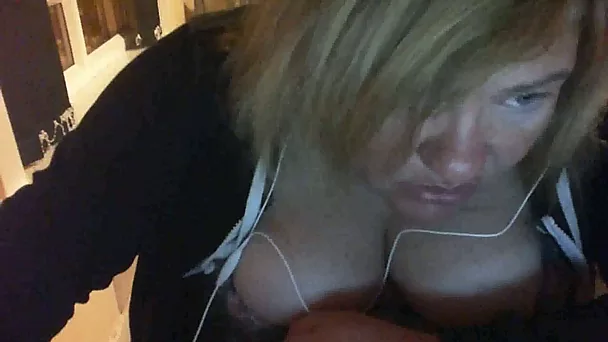 Ugly big boobed whore showing her bust on webcam session