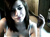 Appealing brunette friend flashes her titties on webcam