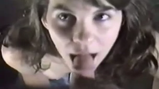 Lovely brunette gal sucking hard dick in POV
