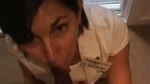 Brunette nurse from the local hospital sucks my big juicy dick