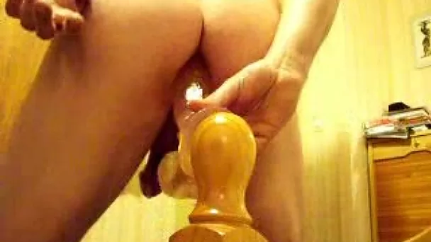 My chubby hubby loves to fuck his ass with huge dildo