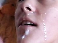 Three huge hot cumshots on my blonde wife's pretty face