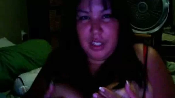 Playful BBW Latina webcam bitch licks and squeezes her melons