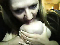 Horny BBW webcam mommy strokes and sucks her huge saggy boobs