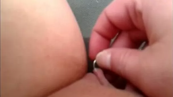 My kinky friend filming herself from POV playing with her pussy piercing in a car
