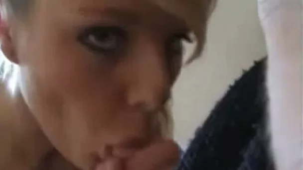 Stunning sexy teen blonde girl gives amazing blowjob