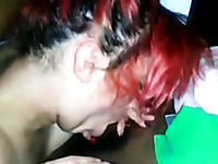 Trashy red haired girl sucking my big black dick deepthroat