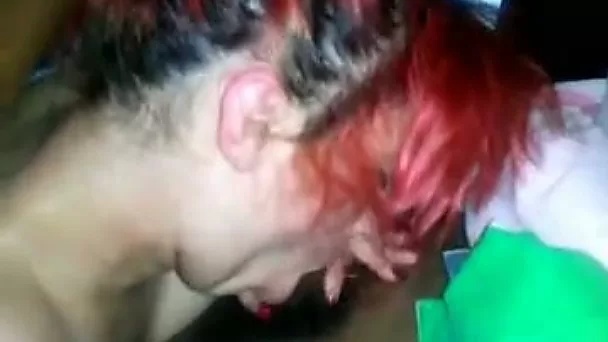 Trashy red haired girl sucking my big black dick deepthroat