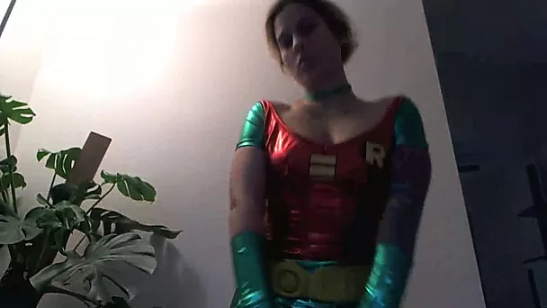 Beautiful and sexy babe posing for me in superman costume