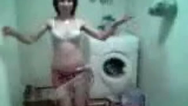 Spoiled brunette bitch with small tits posing for camera