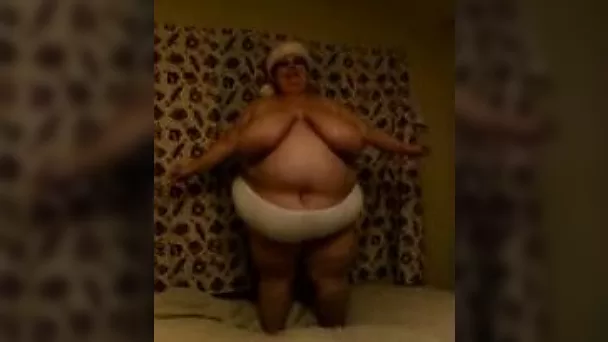 Gross and fat granny rubbing her boobs and shaking her fat