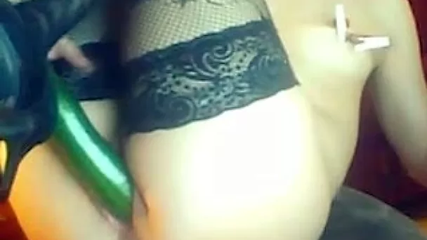 I fuck my stretched cunt with cucumber