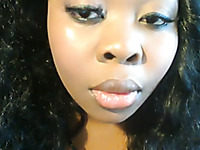 Curly kinky black hottie sucked dildo in front of her webcam
