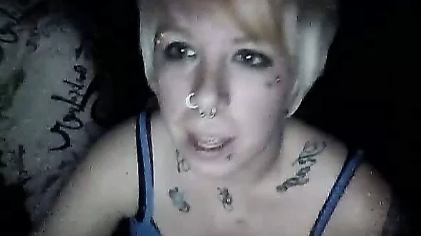 Short haired blonde skank in the dark room on webcam
