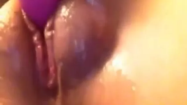 Hot hilarious and pretty brunette MILF teased her moist pussy with toy
