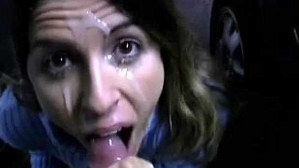 Dark haired slutty as fuck brunette bitch sucked my dick on parking lot