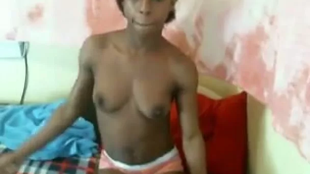 Slender chocolate all natural brunette girlie showed off her titties