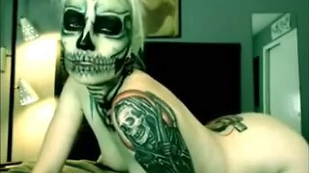 Perverted slender pale frightening Gothic webcam nympho went solo