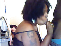 Chubby tattooed and messy haired black nympho gives nice BJ