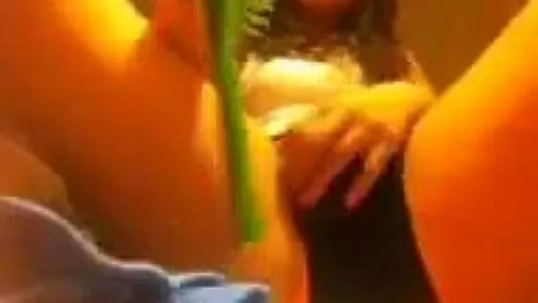 Kinky brunette gal would love to use brush bate for her solo show