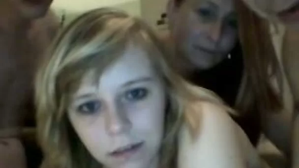 Two light haired amateur web cam bitches have fun fucking with dudes