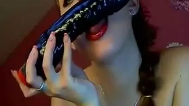 Wild nasty brunette bitch played with her huge black dildo in weird mode