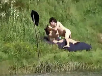 Dude fucks his cute and fresh brunette girlfriend by the lake