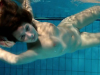 Cute brunette fresh spinner underwater shows her privates