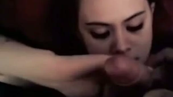 Lovely brunette teen sucking my dick and polishing my balls