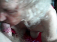 Horny granny with saggy tits sucking my dick deepthroat