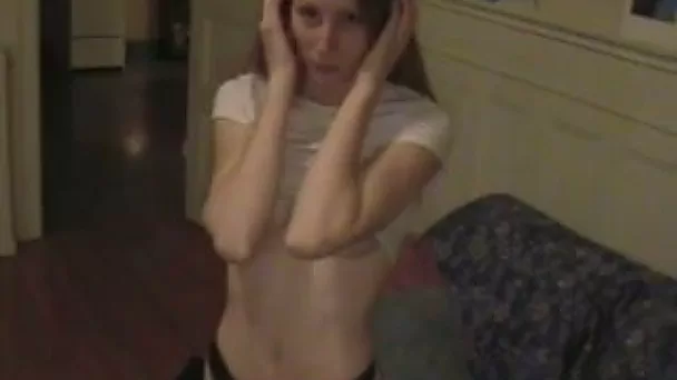 Sexy slim girl with red hair sucks my hard dick with passion