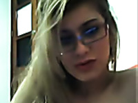 Blonde nerdy chick stripped and flashed her small titties
