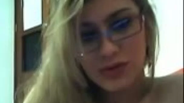 Blonde nerdy chick stripped and flashed her small titties