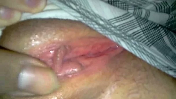 Playing with wet pinkish pussy of my teeny girlfriend at night
