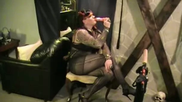 Chubby red haired weird looking webcam bitch is gagging her dildo