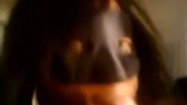 Masked black lady thirsts for cum and sucks my friend's fat BBC