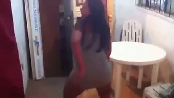 Dirty black whore with phat ass twerking in a kitchen