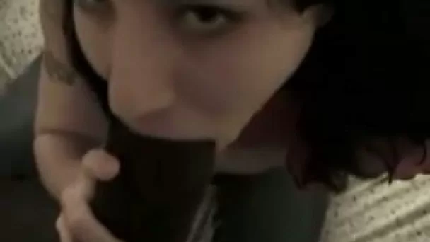 Nasty brunette chick with sexy body sucks my huge bbc