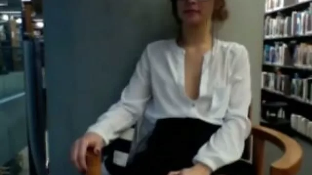 Sexy brunette friend in lusty mood chats with  me from library