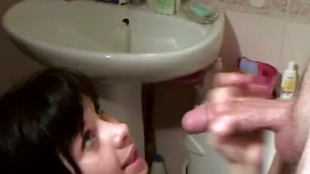 Cock hungry pale skin brunette teen in the bathroom