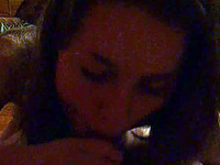 Busty brunette kinky teen feeding on a dick in the dark