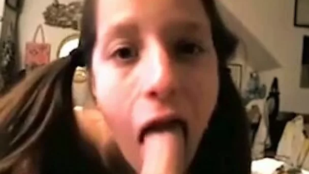 Busty brunette teen with pigtails sucks my hard dick