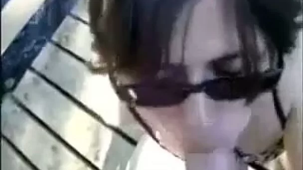 Perverted ordinary black haired lady in sunglasses sucked my buddy