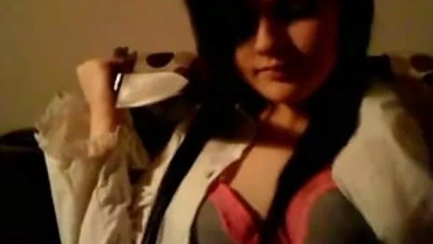 Naughty brunette gal stripping and masturbating while webcamming with me