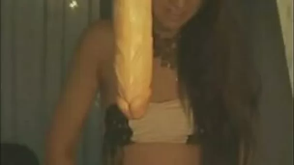 Skinny amateur bitch sucking huge dildo deepthroat