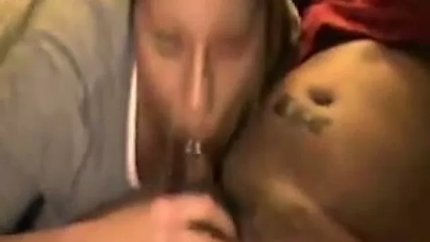 Mature white chick sucking big black cock balls deep